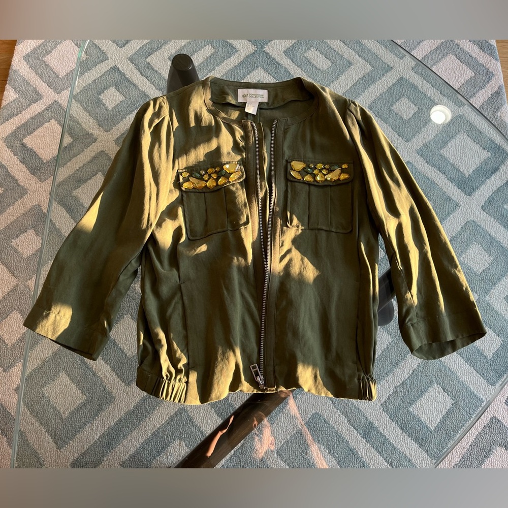H&M Embellished Olive Green Jacket, size 4